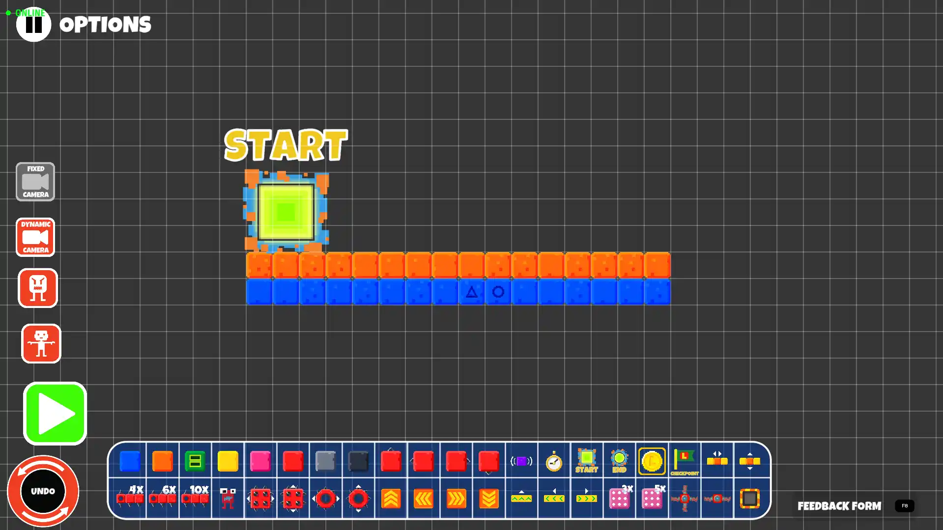 The interface of a modern 2D level editor, showing a sidebar, canvas, and toolbar